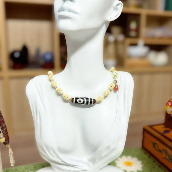 Tibetan Two-Eye Dzi Bead Mixed Pure Ivory Necklace
