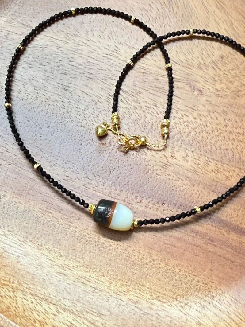 Certified Natural Buddha Dzi Bead with Spinel Stones