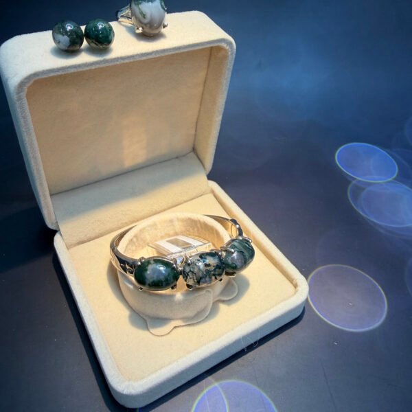 Certified Natural Moss Agate Bangle Set