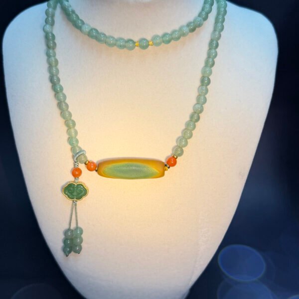 Green Zambala Dzi Necklace