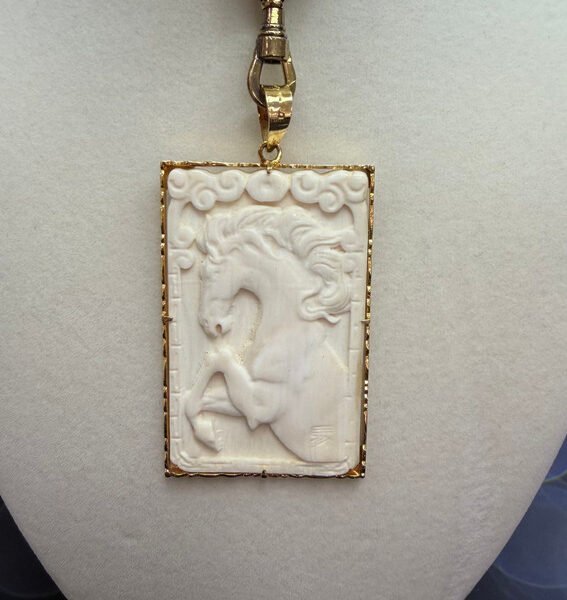 Alternative view of Pure 18k Ivory Horse Pendant